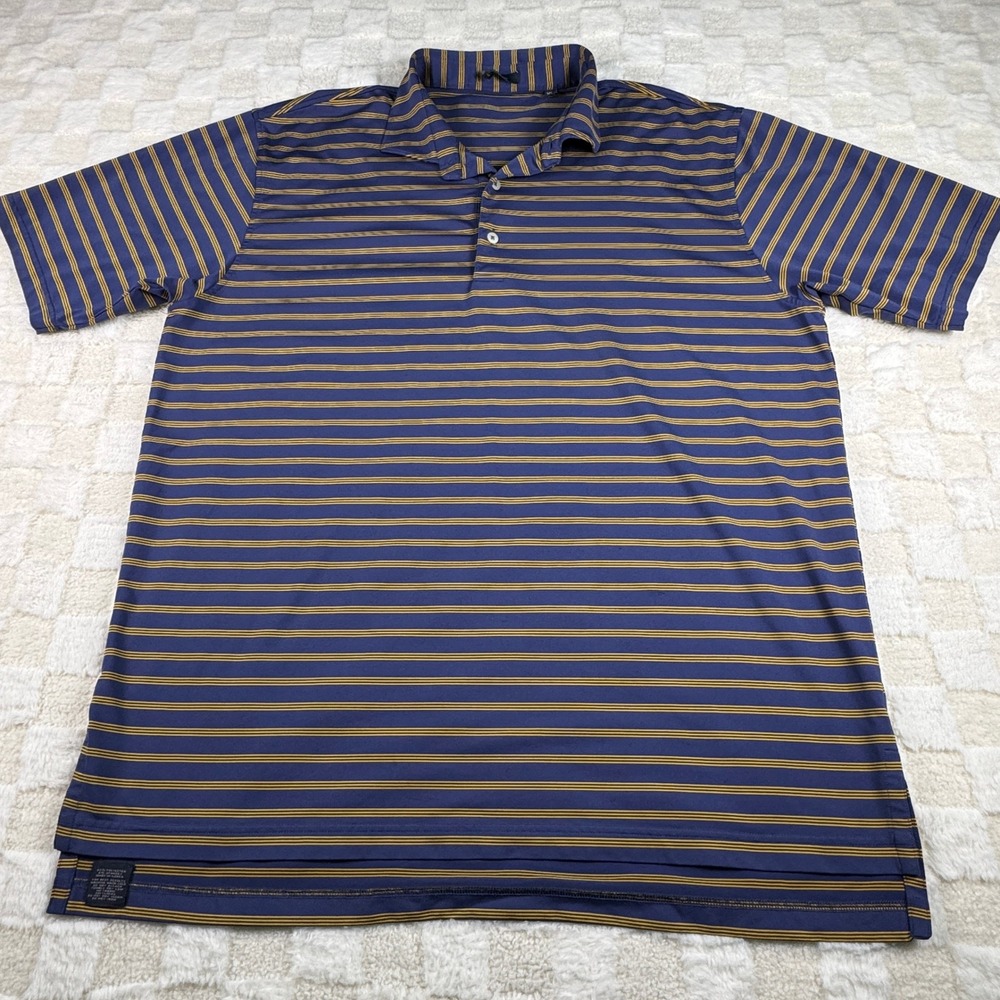 Turtoleon Mens XL Polo Shirt Blue Gold‎ Striped Short Sleeve Golf Athletic